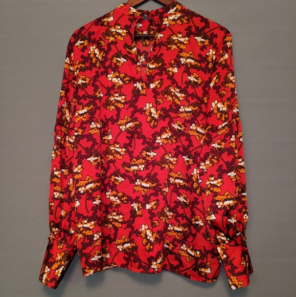 Red Ann Taylor blouse long loose sleeves - Picture 5 of 7